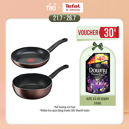 Combo 2 Chảo chiên chống dính đáy từ Tefal-Chảo chiên 28cm Day By Day G1430605 & Chảo sâu lòng 24cm G1436405 - Dùng mọi loại bếp - Chấm đỏ báo nhiệt thông minh - Hàng chính hãng