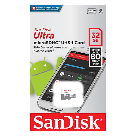 Thẻ Nhớ Micro SDHC SanDisk UHS-1 32GB Class 10  - Hàng Chính Hãng