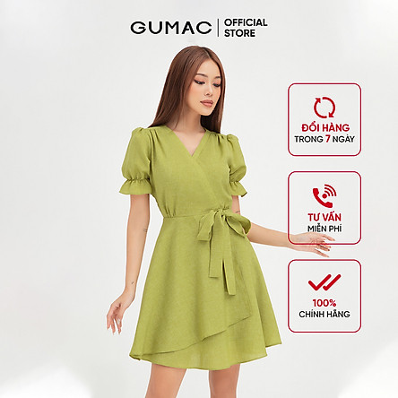 Đầm xòe nữ đắp tà nơ eo GUMAC thiết kế trẻ trung DB452