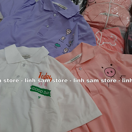 Áo thun POLO nữ tay lỡ có cổ phông form rộng freesize unisex mặc đi học, cặp, nhóm, lớp in hình DỄ THƯƠNG