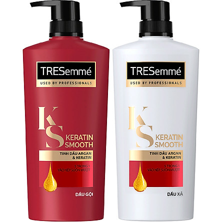 Combo Dầu Gội (640g) Và Dầu Xả (620g) Tresemmé Keratin Smooth Tinh Dầu Argan Và Keratin Vào Nếp Suôn Mượt