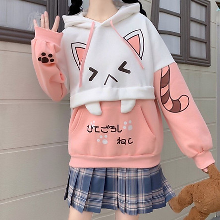 ÁO HOODIE NỮ PHỐI HỌA TIẾT MÈO SIÊU CUTE