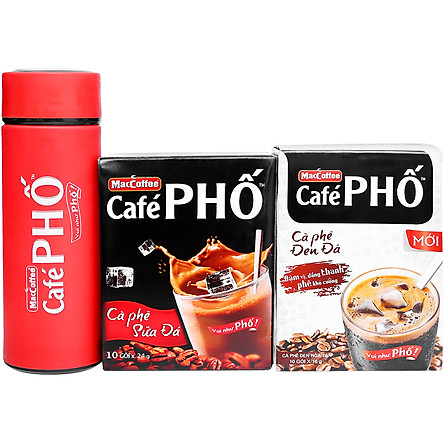 Combo Caphe Phố Sữa Đá 240g+ Caphe Phố Đen Đá MACCOFFEE 160g - Tặng Bình Giữ Nhiệt Cao Cấp Màu Ngẫu Nhiên