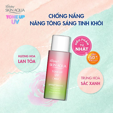 Sữa Chống Nắng Nâng Tông Dành Cho Da Dầu/Hỗn Hợp Sunplay Skin Aqua Tone Up UV Milk Happiness Aura (Rose) (Cho Da Sáng Hồng, Khuyết Điểm Xanh) (50g)