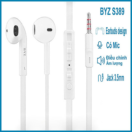 Tai nghe nhét tai BYZ S Super Bass cho IPHONE/IPAD/SAMSUNG (trắng) - Hàng chính hãng