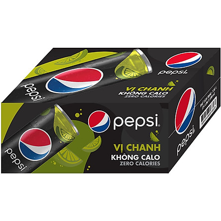 Thùng 24 Lon Nước Ngọt Có Gas Pepsi Vị Chanh Không Calo (330ml/Lon)