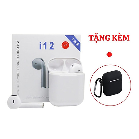 Tai nghe Bluetooth Lanith i12 TWS 5.0 không dây tặng bao đựng silicone bảo vệ – Tai nghe không dây bluetooth kiểu dáng hiện đại, thời thượng - Tai nghe bluetooth nhét tai - Hàng nhập khẩu – TAI00I12W+OPTAIS55B