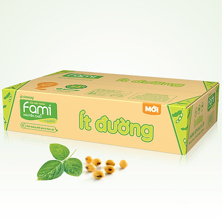 Thùng Sữa đậu nành Fami Nguyên Chất ít đường (200ml x 36 Hộp)