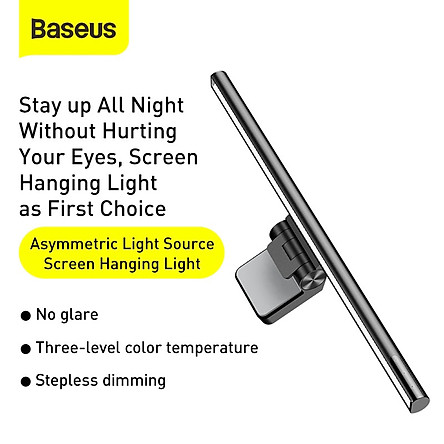 Đèn treo màn hình bảo vệ mắt Baseus i-Work Series (3 Light Mode, Anti Bluelight, USB Stepless Dimming Screen Hanging Light, New Model) - DGIWK-B02 - Hàng chính hãng - Đen