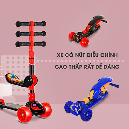 Xe trượt scooter 3 bánh cao cấp dành cho bé, phát nhạc, bánh xe phát sáng vĩnh cửu, rèn luyện vận động, tăng chiều cao cho bé, chịu lực lên tới 90kg