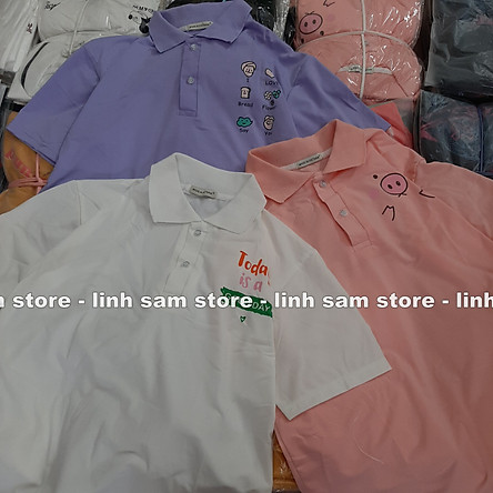 Áo thun POLO nữ tay lỡ có cổ phông form rộng freesize unisex mặc đi học, cặp, nhóm, lớp in hình DỄ THƯƠNG