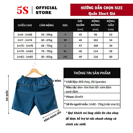 Quần Short Gió Thể Thao Nam 5S (QSG002S1-01) Trẻ Trung, Năng Động, Nam Tính