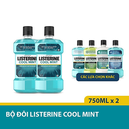 Bộ Đôi Nước Súc Miệng Hương Bạc Hà Listerine Cool Mint (750ml/ Chai) - 8850007800071