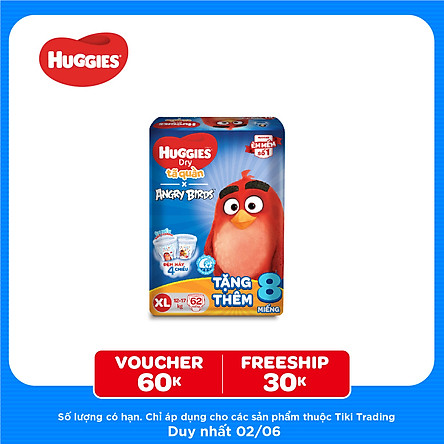 Tã Quần Huggies Dry Gói Cực Đại Angry Birds Phiên Bản Giới Hạn XL62 (62 Miếng) - Tặng 8 Miếng