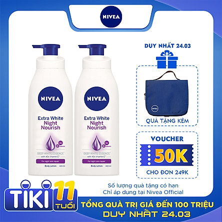 Bộ đôi Sữa Dưỡng Thể Trắng Da Nivea Ban Đêm (400mlx2) - 88126