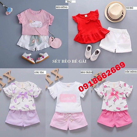 Bộ hè bé gái combo 5 bộ, cotton 4 c cao cấp size 5-21kg