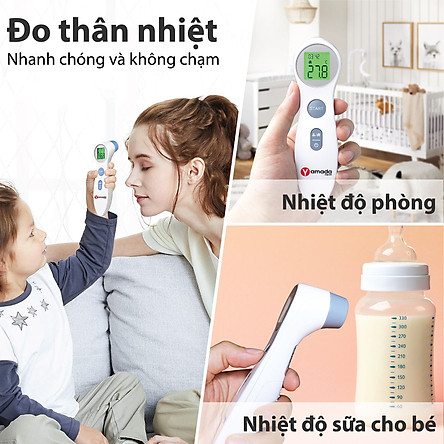 Nhiệt kế điện tử hồng ngoại đo trán không chạm Yamada Nhật Bản - đo nhanh 1 giây, cảnh báo sốt, màn hình 3 màu đèn, đo sữa, nước tắm, nhiệt độ phòng