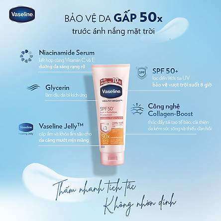 Vaseline 50x Serum Chống Nắng Cơ Thể SPF50 + Dưỡng Da Sáng Khoẻ 200ml