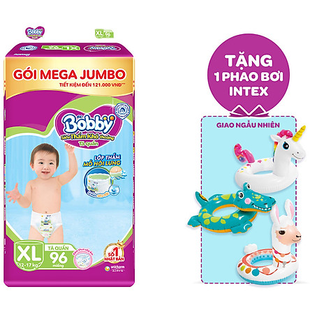 Tã Quần Bobby - Đệm Lưng Thấm Mồ Hôi XL96 (96 Miếng) - Tặng 1 phao bơi Intex (Giao ngẫu nhiên)