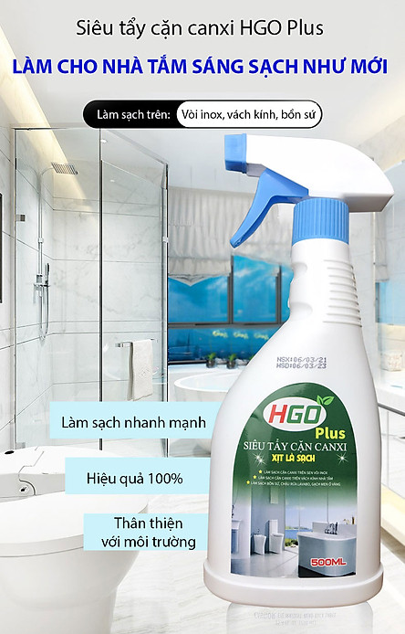 [XỊT LÀ SẠCH] Nước tẩy cặn canxi HGO PLUS trên vòi rửa inox, vách kính, bồn rửa sứ trong nhà tắm. Chai 500ml 