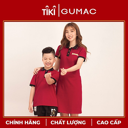 Đầm cho bé gái họa tiết dễ thương xinh xắn  chất liệu thun mát phối màu cổ bẻ GUMAC DKA514 màu Đỏ và Kem ( dành cho bé gái từ 12 tháng đến 7 tuổi)