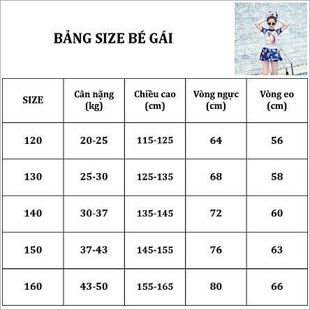 Đồ bơi cho bé gái chân váy họa tiết Kỳ lân size cho bé từ 20kg đến 50kg