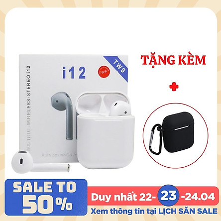 Tai nghe Bluetooth Lanith i12 TWS 5.0 không dây tặng bao đựng silicone bảo vệ – Tai nghe không dây bluetooth kiểu dáng hiện đại, thời thượng - Tai nghe bluetooth nhét tai - Hàng nhập khẩu – TAI00I12W+OPTAIS55B