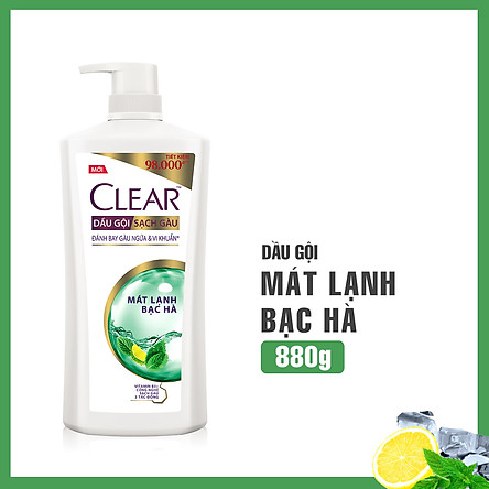 Dầu Gội đầu Sạch Gàu Clear Mát Lạnh Bạc Hà Đánh Bay Gàu Ngứa Vi Khuẩn 880g