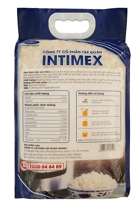 Gạo thơm đặc sản ST24+ Sóc Trăng (Túi 5kg) - Intimex Group - Dẻo, thơm ngon, ngọt cơm