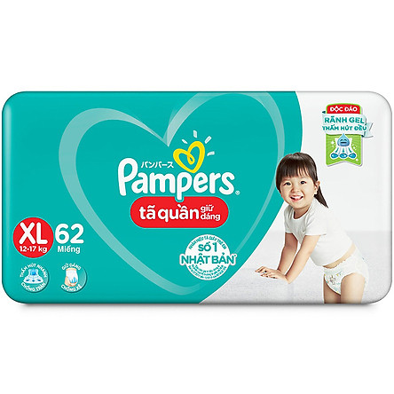 Combo 3 Tã quần Pampers giữ dáng cực đại XL62 - Size XL (62 Miếng x 3 Gói)