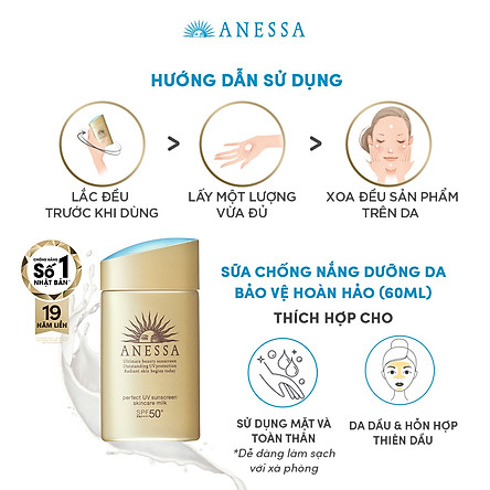 Kem chống nắng dưỡng da dạng sữa bảo vệ hoàn hảo Anessa Perfect UV Sunscreen Skincare Milk SPF 50+ PA++++ 60ml