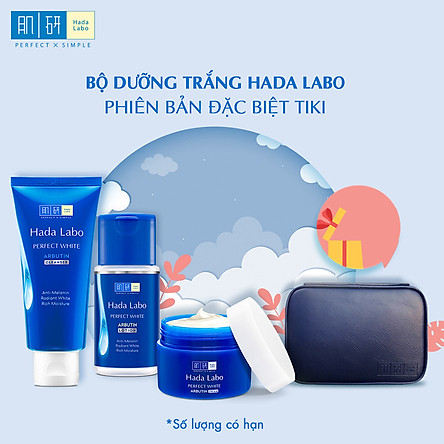 Bộ Dưỡng Trắng Tối Ưu Hada Labo Perfect White – Phiên Bản Đặc Biệt Tiki + Tặng Túi Da Đựng Mỹ Phẩm Cao Cấp Hada Labo