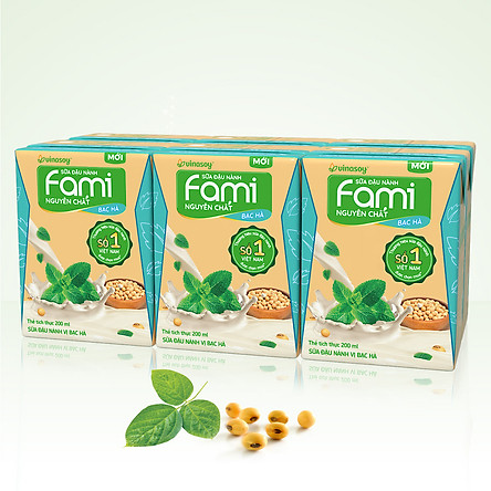 Thùng Sữa Đậu Nành Fami Fami Nguyên Chất Vị Bạc Hà (200ml x 36 Hộp)