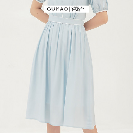 Đầm xòe nữ thiết kế nhún tùng phối viền GUMAC DB3112