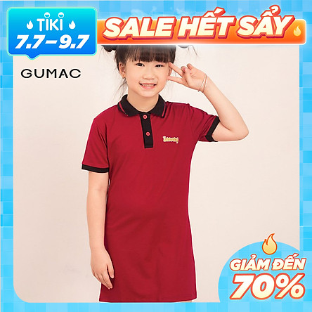 Đầm cho bé gái họa tiết dễ thương xinh xắn  chất liệu thun mát phối màu cổ bẻ GUMAC DKA514 màu Đỏ và Kem ( dành cho bé gái từ 12 tháng đến 7 tuổi)