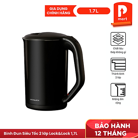 Bình Đun Siêu Tốc 2 Lớp Lock&Lock EJK738BLK (1.7L) - Hàng Chính Hãng