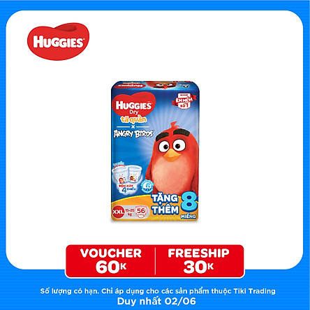 Tã Quần Huggies Dry Gói Cực Đại Angry Birds Phiên Bản Giới Hạn XXL56 (56 Miếng) - Tặng 8 Miếng