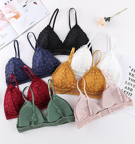 Áo ngực nữ viền Ren hoa khoét Cổ chữ V kiểu Pháp gợi cảm sexy - Áo bralette thoáng mát Không gọng Cúp mỏng nhẹ định hình form ngực 