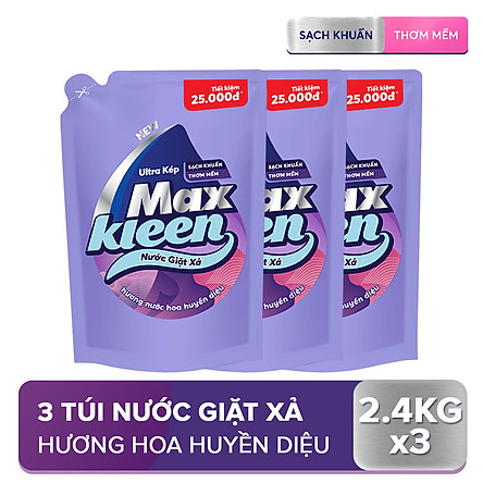 Combo 3 Túi Nước Giặt Xả Maxkleen Hương Nước Hoa Huyền Diệu (2.4kg/túi)