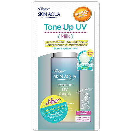 Sữa chống nắng nâng tông dành cho da dầu/hỗn hợp Sunplay Skin Aqua Tone Up UV Milk (Mint Green) (dành cho da sáng, có khuyết điểm đỏ) (50g)