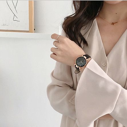 Đồng hồ đeo tay nữ mặt nhỏ, dây da nhiều màu thời trang, phong cách Hàn Quốc DOU3422-5, Tặng vòng đeo tay - Hàng nhập khẩu