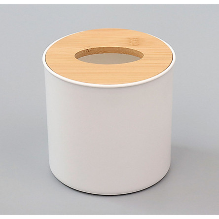 Hộp đựng khăn giấy phong cách Nhật Bản nắp gỗ basic hình trụ tròn