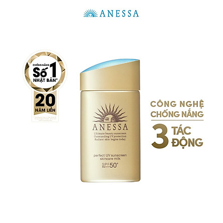Bộ đôi Kem chống nắng dưỡng da dạng sữa bảo vệ hoàn hảo Anessa Perfect UV Sunscreen Skincare Milk SPF 50+ PA++++ 60ml + Kem nền trang điểm BB chống nắng dưỡng da Anessa SPF 50+ PA++++ 25ml