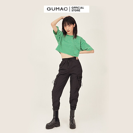 Áo croptop nữ sọc ngang GUMAC phong cách unisex năng động ATB343