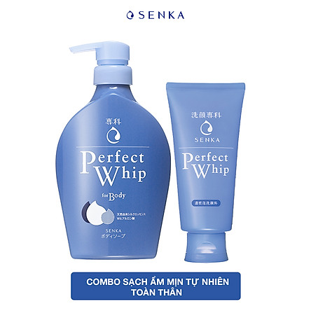 Combo Sữa tắm dưỡng ẩm Senka Perfect Whip 500ml và Sữa rửa mặt sạch ẩm mịn tự nhiên với bọt tơ tằm trắng Perfect Whip 120g