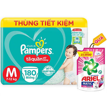 Tã Quần Giữ Dáng Pampers Megabox Thùng Tiết Kiệm M180/L162/XL144  Tặng 1 Túi Ariel 1.25kg Hương Downy