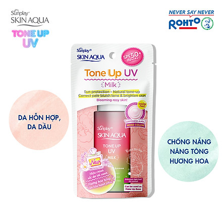 Sữa Chống Nắng Nâng Tông Dành Cho Da Dầu/Hỗn Hợp Sunplay Skin Aqua Tone Up UV Milk Happiness Aura (Rose) (Cho Da Sáng Hồng, Khuyết Điểm Xanh) (50g)