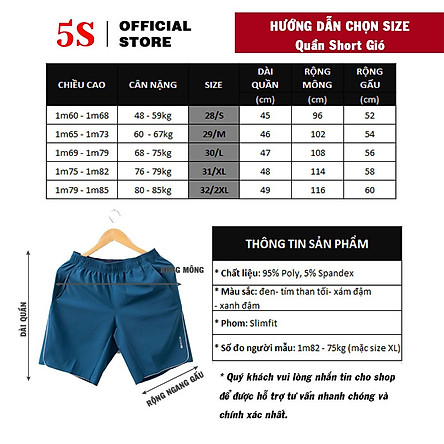 Quần Short Gió Thể Thao Nam 5S (QSG002S1-02) Trẻ Trung, Năng Động, Nam Tính