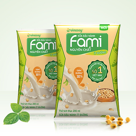 Thùng Sữa đậu nành Fami Nguyên Chất ít đường (200ml x 40 bịch)
