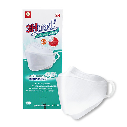 Khẩu Trang Kháng Khuẩn Cao Cấp 4D 3Hmask ôm khít mặt, không đau tai, không lem son